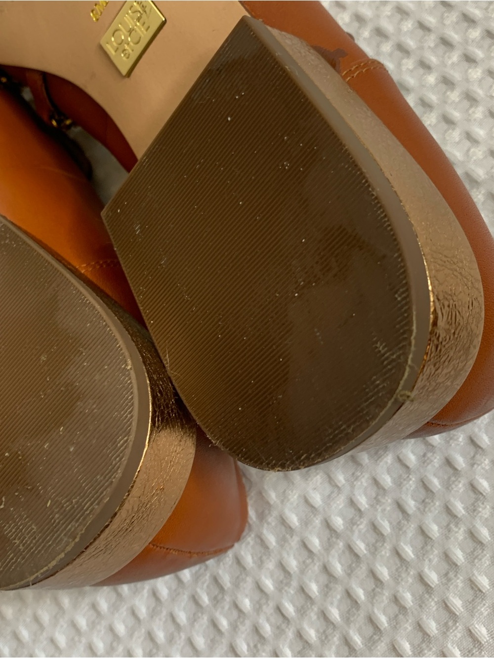 Louise et Cie Cognac Leather Loafers with Gold Chain Detail - Picture 10 of 12